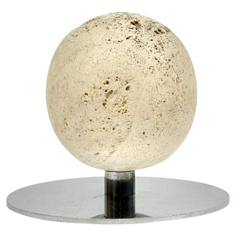 Mid Century Ball Skulptur Briefbeschwerer Aus Stahl Travertin Von