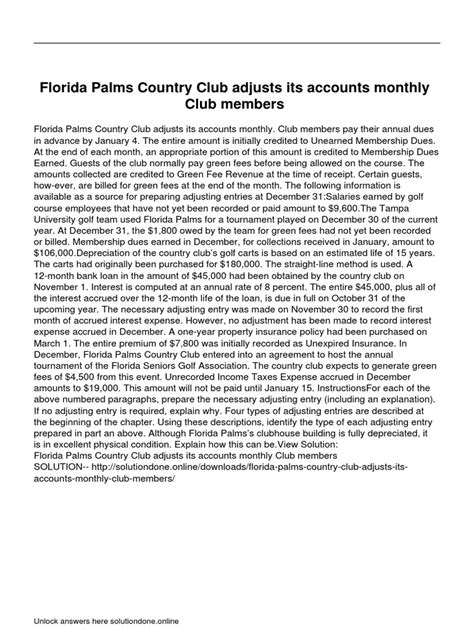 Florida Palms Country Club Adjusts Its Accounts Monthly Club Members ...