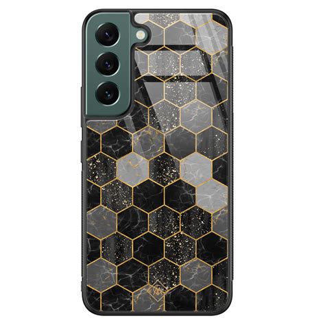 Samsung Galaxy S22 Plus Glazen Hardcase Hexagons Zwart Casimoda Nl