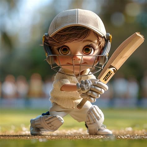 Cartoon 3d Anime Type Cricket Player With Hitting Pose Premium Ai