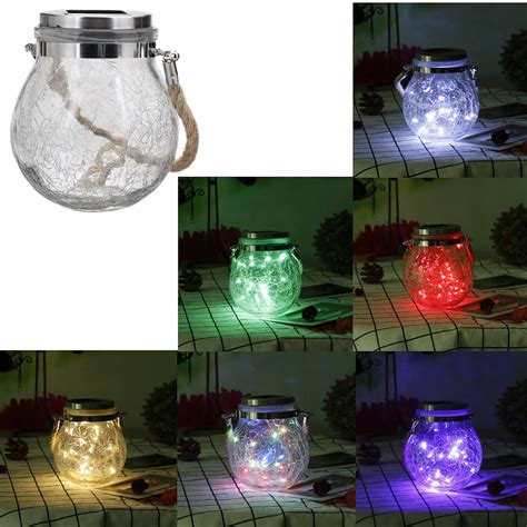 Hanging Solar Powered Crackle Glass Jar Lamp Lantern String Fairy Light