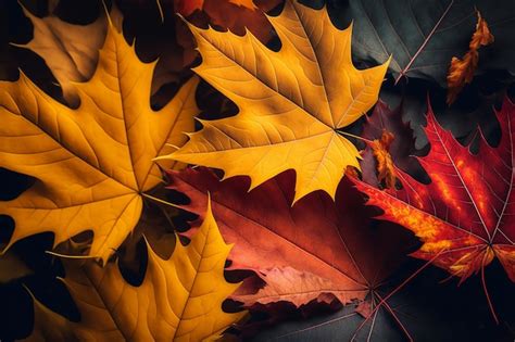 Premium Photo | Background autumn colorful leaves on dark background