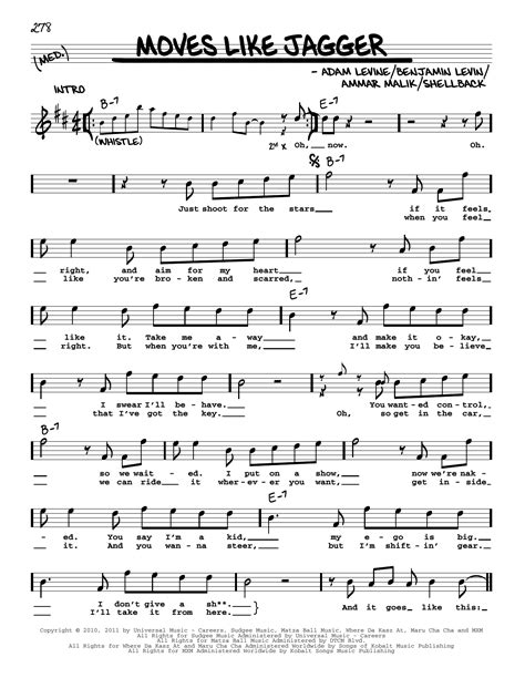 Moves Like Jagger Feat Christina Aguilera By Maroon 5 Sheet Music