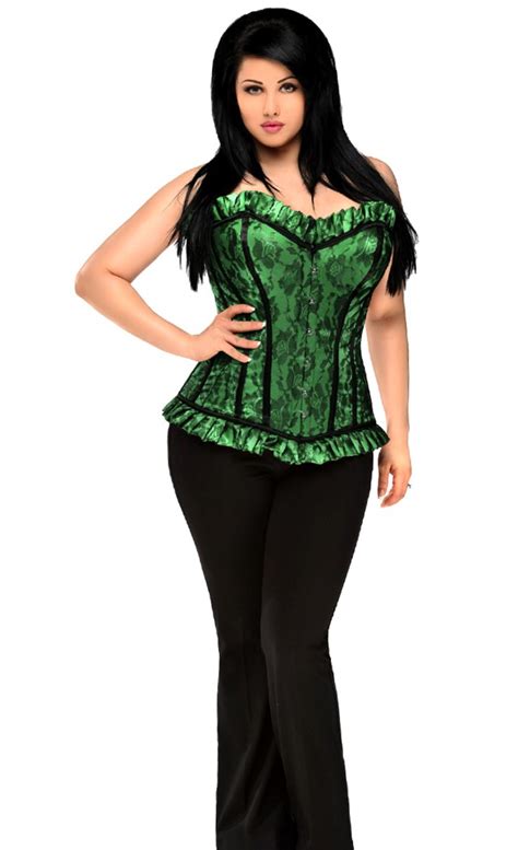 Top Drawer Plus Size Green Lace Steel Boned Corset Top SpicyLegs