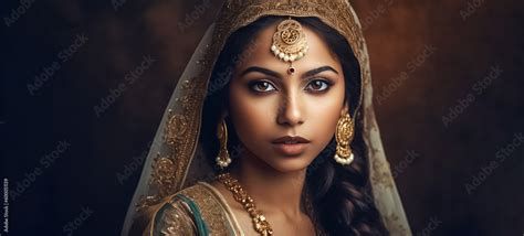 A Beautiful Asian Indian Woman With Striking Features And Traditional