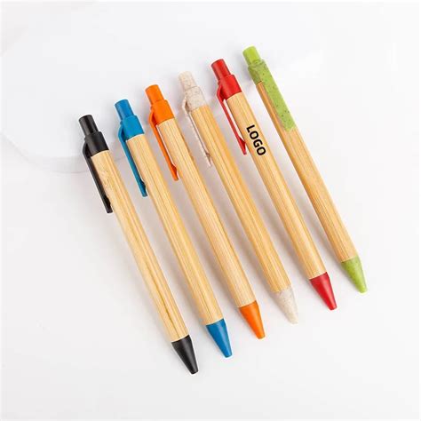 Customized Logo Advertising Bamboo Wood With Wheat Straw Pen Promotion