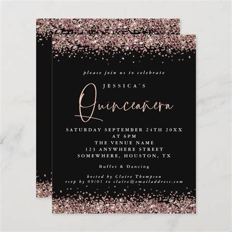 Rose Gold Glitter Quinceanera Invitation