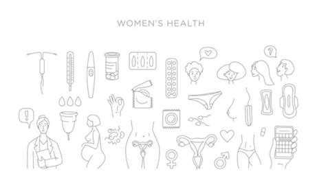 Women Health Hygiene Contraception Set Line Icon Vector Illustration