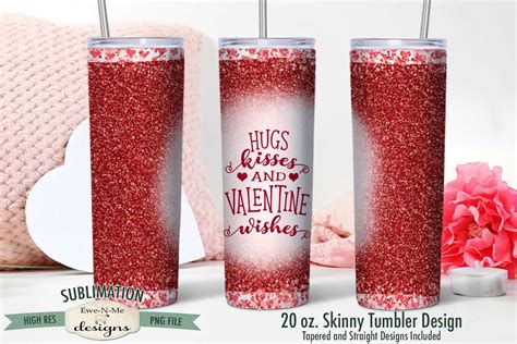 Valentine Sublimation Tumbler Design Hugs Kisses Valentine Wishes Sublimation 20 Oz Tumbler