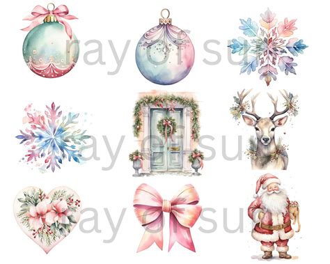 Pink Christmas Clip Art Watercolor Holiday Clip Art Christmas Png