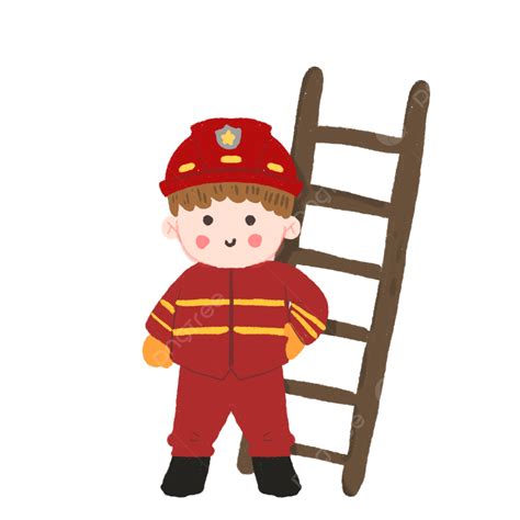 Cute Fireman With Ladder Illustration, Fireman, Illustration, Cute ...