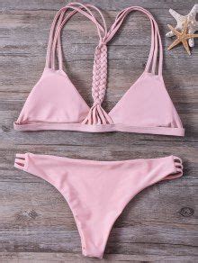 High Cut String Plunge Bikini Set In Pink S Zaful