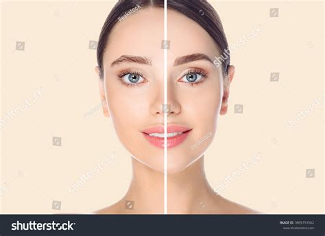 Female Face Before After Coloring Styling Stock Photo 1869753562