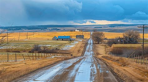 Rural Range Road And Farm Land Saskatchewan Canada Background