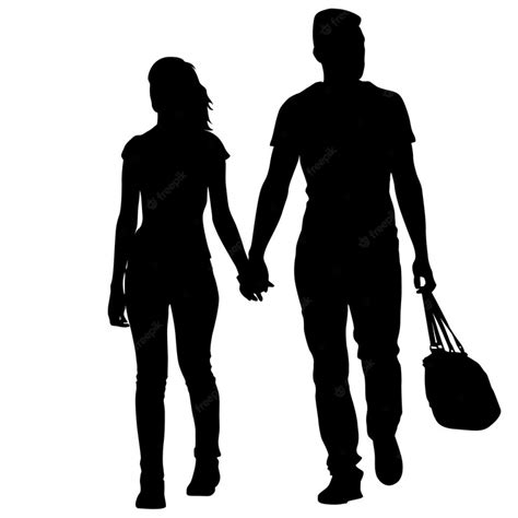 Premium Vector Silhouette Man And Woman Walking Hand In Hand