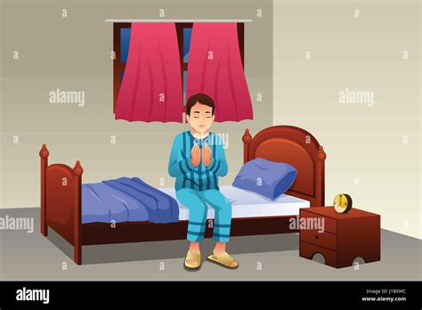 A Vector Illustration Of Muslim Man Praying Before Going To Bed Stock