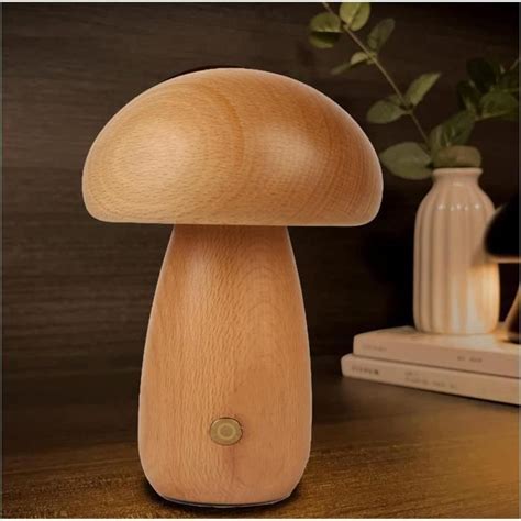 Lampe Champignon En Bois Portable Dimmable Avec Rechargeableavec Usb