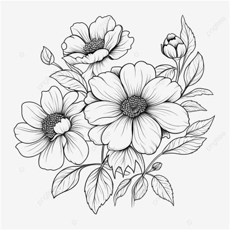 Arte Lineal De Flores PNG Dibujos Flores Arte Flor Floral PNG Imagen