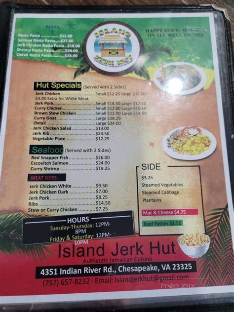 Menu Of Island Jerk Hut In Chesapeake Va