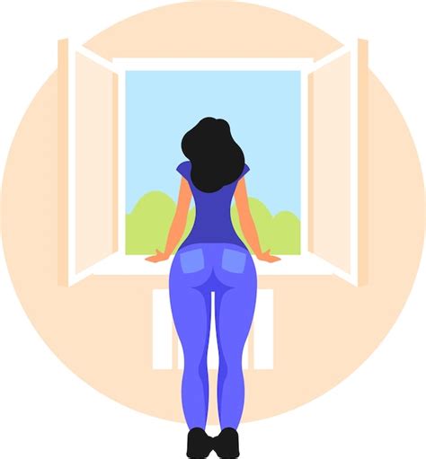 Uma mulher está olhando pela janela isolada em fundo transparente