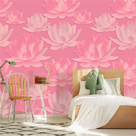 3D Pink Lotus Flower Textured Wallpaper for Wall - Magic Decor