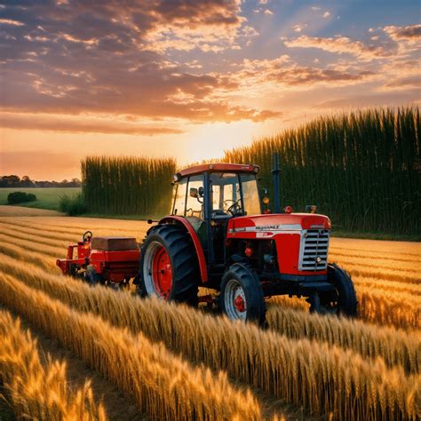 Lexica A 1960s Massey Ferguson Tractor Driving Through A Field Of