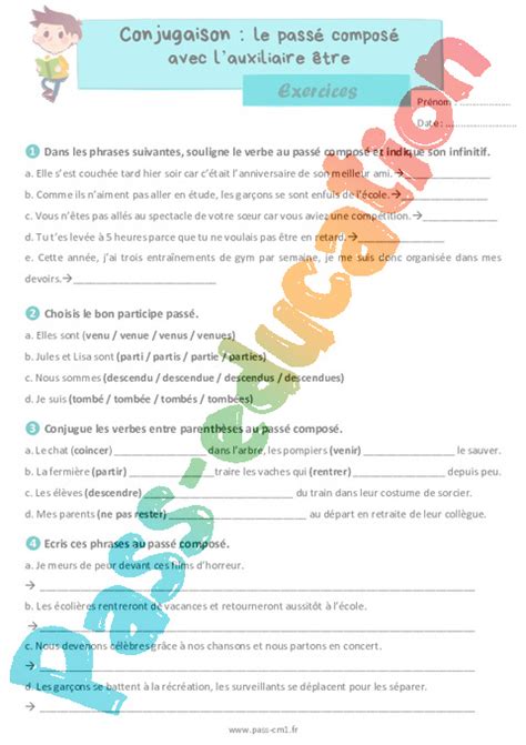 Le Pass Compos Avec Lauxiliaire Tre Exercices De Conjugaison Pour