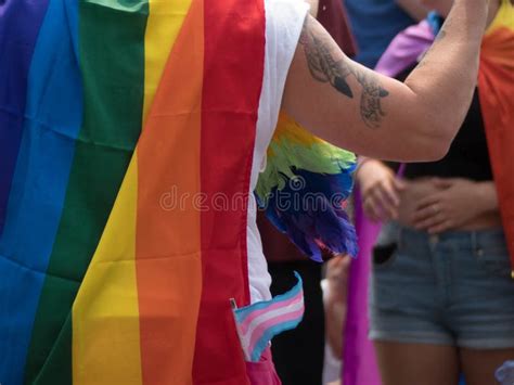 Desfile De Orgullo Gay De La Pluma Del Tatuaje Del Brazo De La Bandera