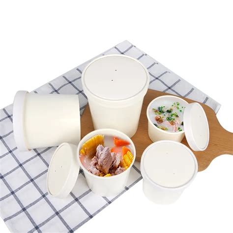 Custom Microwavable Paper Food Container Soup Cup Disposable Paper Hot Soup Bowls With Lid