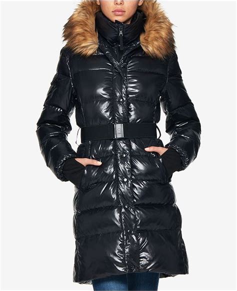 S13 Chalet Faux Fur Trim Hooded Belted Down Puffer Coat Coats Women Macy S