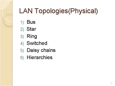 Network Topologies LAN topologies WAN topologies LAN topologies