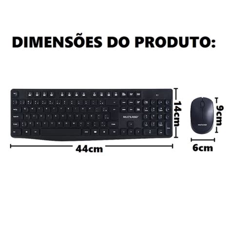 Kit Teclado Mouse sem Fio Ergonômico Perfil Baixo ABNT2 Preto TC244 em