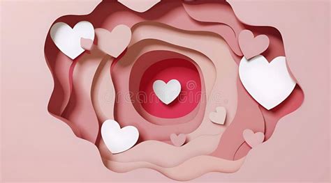 Three Dimensional Paper Cut Wind Pink Surround Love Background Illustration Vibrant 3d