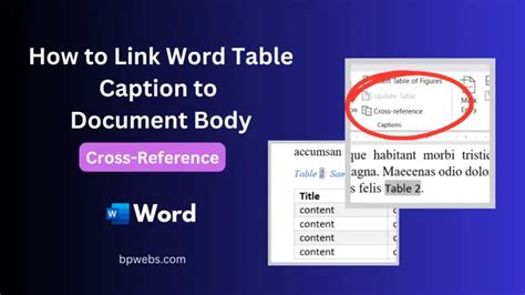 How To Link Word Table Caption To Document Body Cross Reference