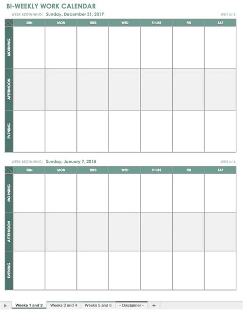 Free Excel Calendar Templates Printable Weekly And Biweekly Schedule