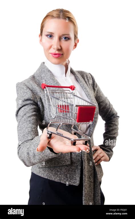 Attractive Woman With Shopping Cart Stock Photo Alamy