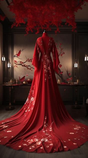 Premium AI Image | A red dress with a flower pattern on it