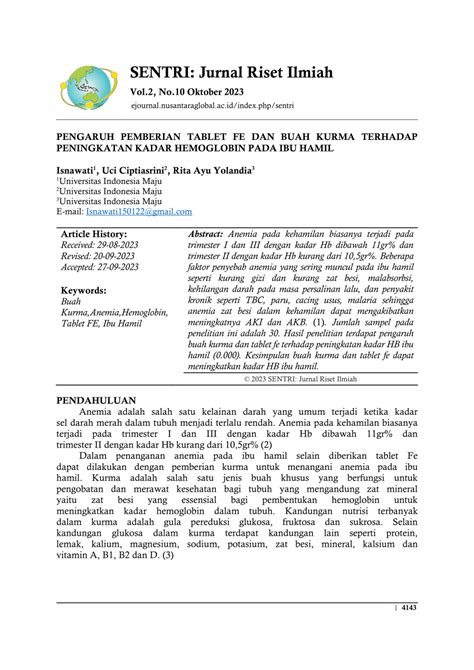 PDF PENGARUH PEMBERIAN TABLET FE DAN BUAH KURMA TERHADAP PENINGKATAN