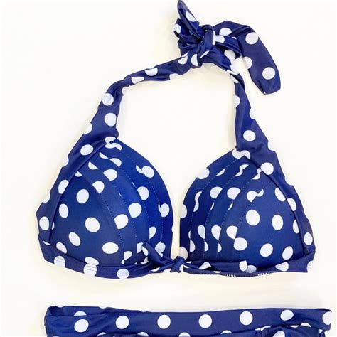 Swim Nwot Bluewhite Polka Dot High Waisted Bikini Poshmark
