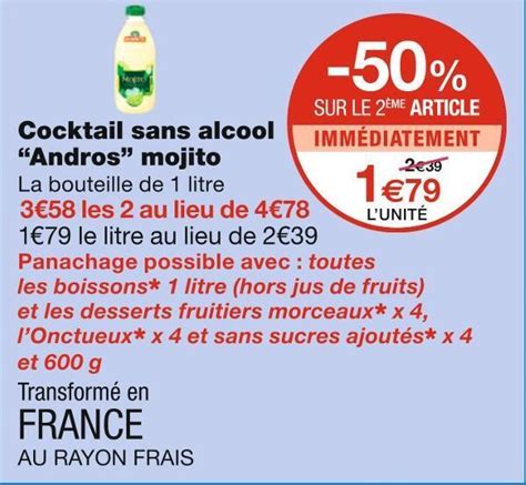 Promo Cocktail Sans Alcool Andros Mojito Chez Monoprix