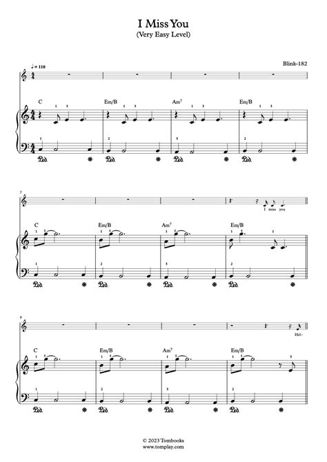 I Miss You Very Easy Level Solo Piano Blink Sheet Music