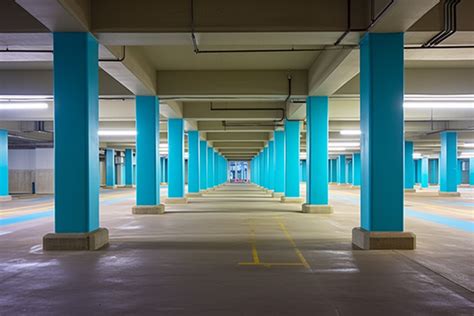 An Empty Parking Garage With Two Cars Background Domestic No People