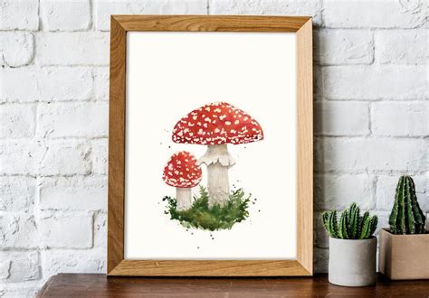 Red Toadstool Watercolor Painting Amanita Muscaria Fly Etsy