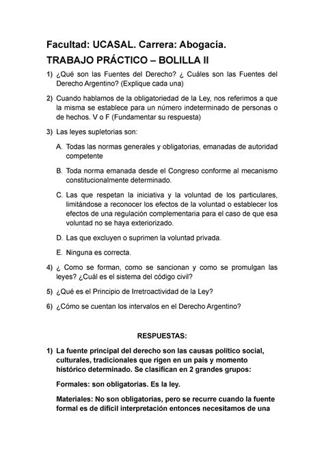 Tp Derecho Civil Bolilla Ii Facultad Ucasal Carrera Abogac A