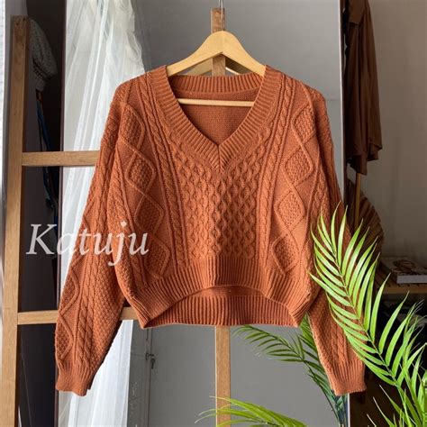 Jual SWEATER RAJUT ION CROP MOTIF CABLE PREMIUM QUALITY GATE 3 Shopee