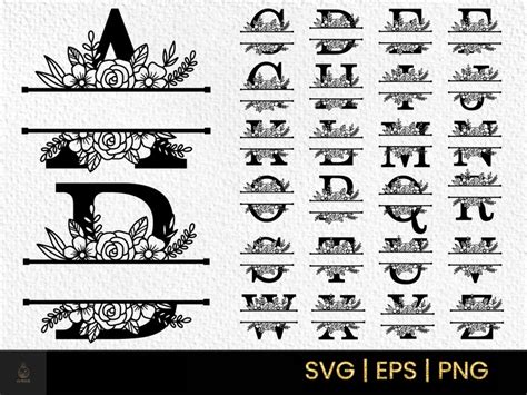 Floral Alphabet A To Z Svg Alphabet Svg Split Monogram Svg Etsy