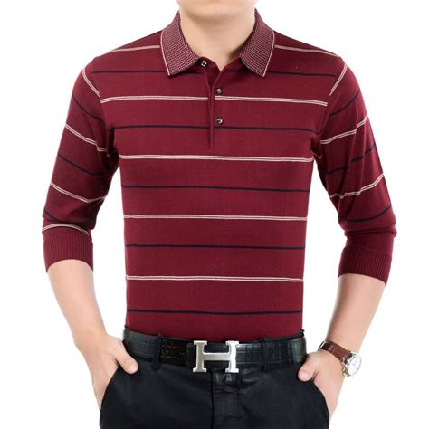 Nova Chegada Dos Homens Outono Listra Casual Magro T Camisa Masculina