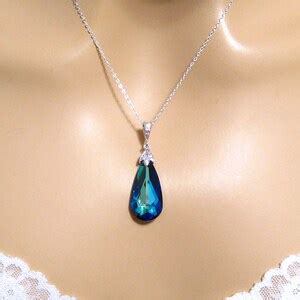 Peacock Blue Bridal Necklace Swarovski Bermuda Blue Crystal Etsy