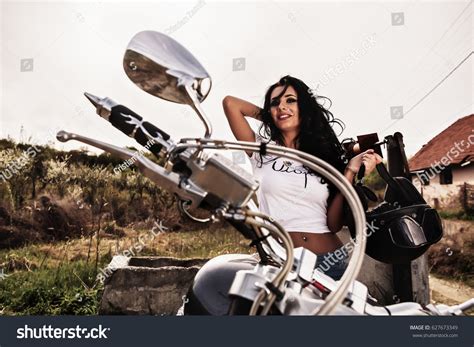 Beautiful Motorcycle Brunette Woman Classic Motorcycle Stock Photo 627673349 Shutterstock