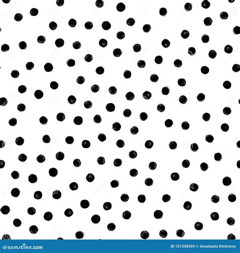 Hand Draw Polka Dots Seamless Pattern Vector Black Ink Brush The